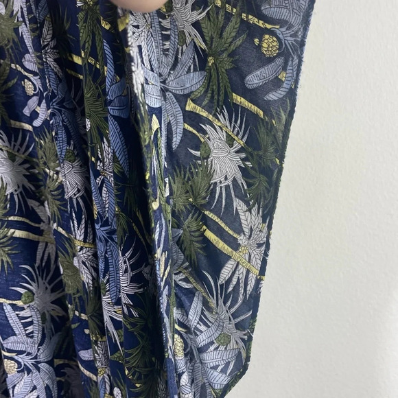 Janice Kimono Wrap Cover Up Navy Hawaiian Vacation Fringe Blue Green - Picture 4 of 6